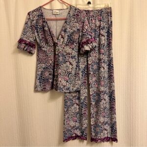 Eliseo AOP Floral Print Pajama Set short sleeves ruffles woman’s small